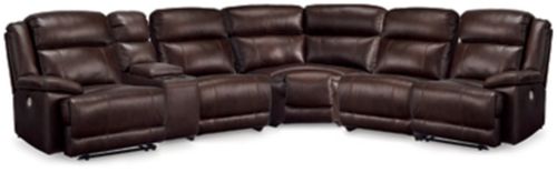 VonKurt 6-Piece Power Leather Reclining Modular Sectional with Console, Dark Brown