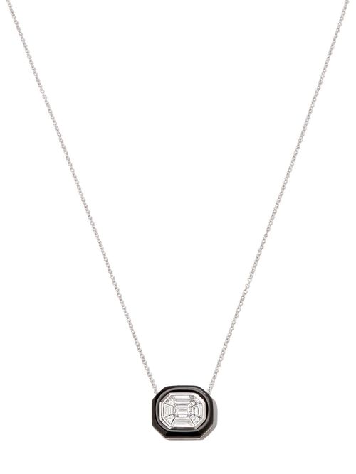 18kt white gold diamond and enamel necklace - Silver