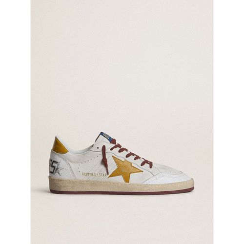 Golden Goose - Men's Ball Star In White Nappa Leather With Yellow Animal-print Leather Star And Heel Tab, Man