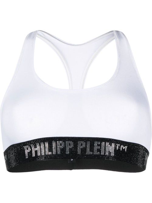 Logo-embellished cotton sports bra - White