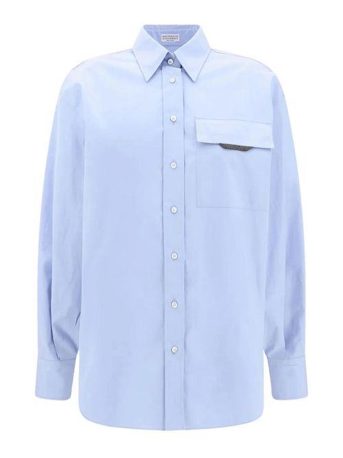Shiny Detail Cotton Shirt With Pocket