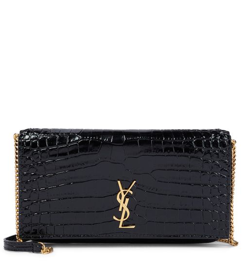 Croc-effect leather wallet on chain