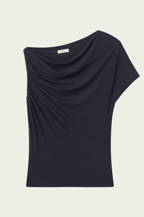 Halle One Shoulder Tee in Night Blue