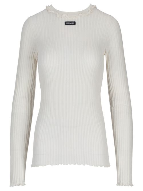 White Logo Round Neck Sweater