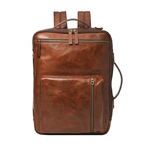 Fossil Men's Buckner Leather Medium Convertible Travel Backpack and Briefcase Messenger Bag