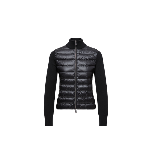 Knit-Trimmed Quilted Down Jacket — Black