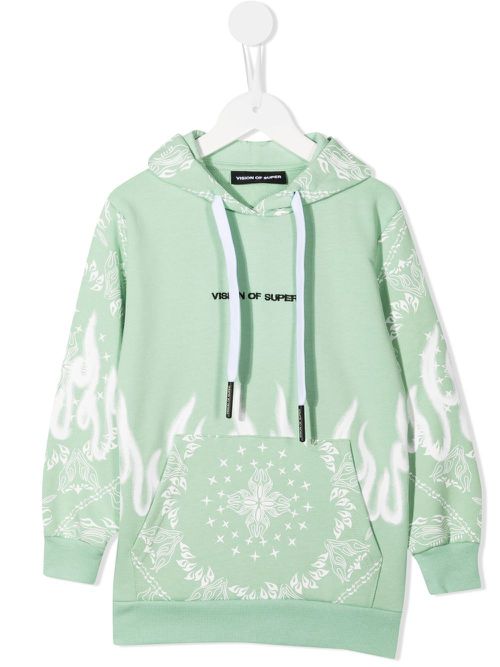 Spray Flames bandana-print hoodie - Green