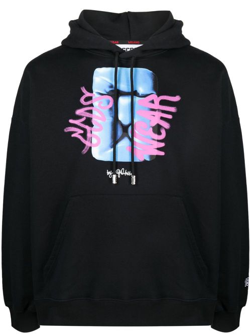 Graphic-print cotton hoodie - Black