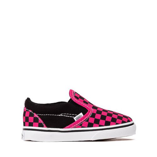 Vans Slip-On Checkerboard Skate Shoe - Little Kid - Black / Pink