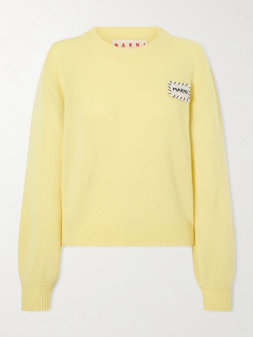 Appliquéd Cashmere Sweater - Yellow