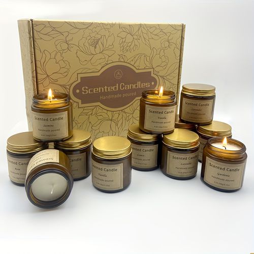 TEMU 12-pack Scented Candles Gift Set - 30-hour Smokeless Soy Wax Candles In Brown Glass Jars 100g/3. | Decor & Gift For Christmas, Wedding