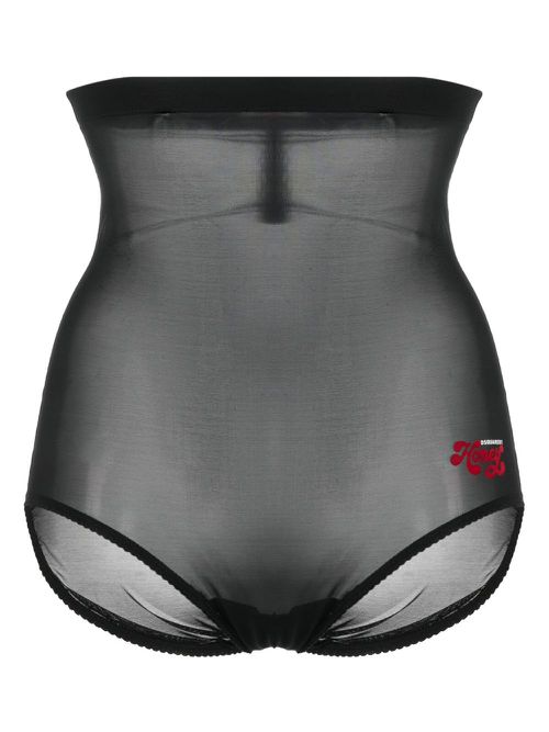 Slogan-print sheer briefs - Black