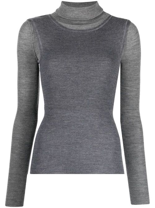 Layered roll-neck ribbed top - Grey