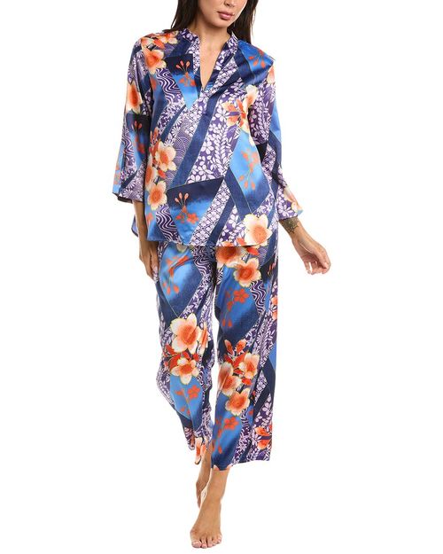 2Pc Magnolia Printed Satin Pajama Set