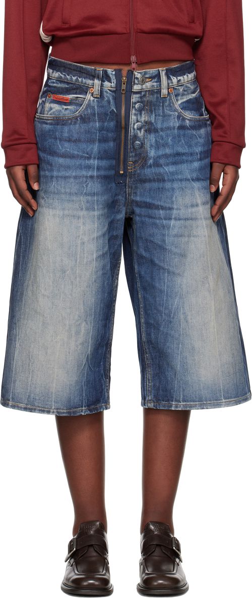 마틴 로즈 여성 블루 집업 데님 쇼츠 251892F088004