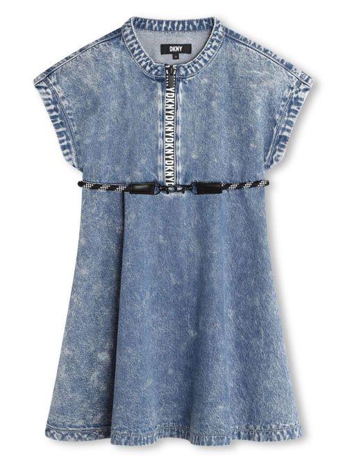 Belted sleeveless denim dress - Blue