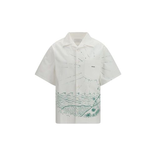 Wave-Print Cotton Shirt — White