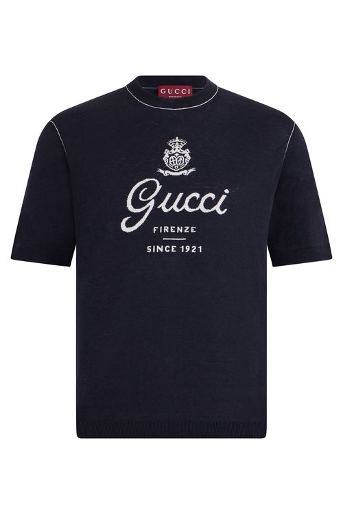Men's Wool Short-Sleeve Sweater with Chest Logo