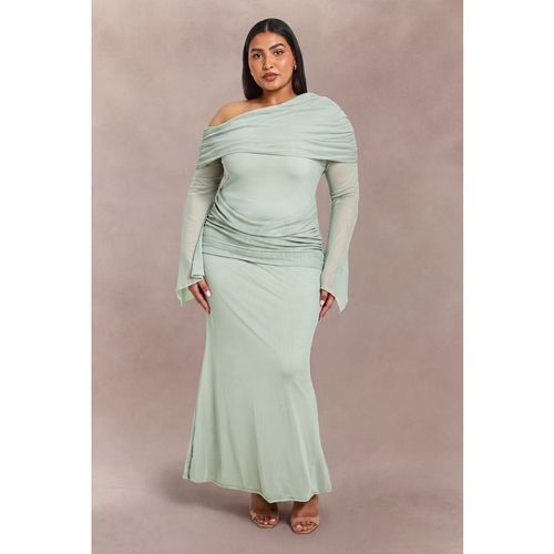 Boohoo Womens Plus Mesh Bardot Drape Detail Maxi Dress - Green