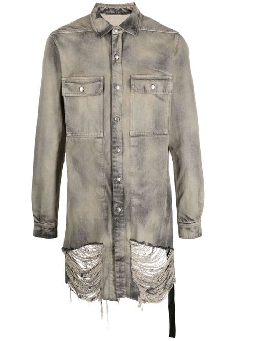 Frayed distressed-effect denim jacket - Grey