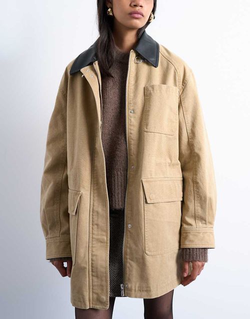 Barn jacket with buckle detail in tan-Brown
