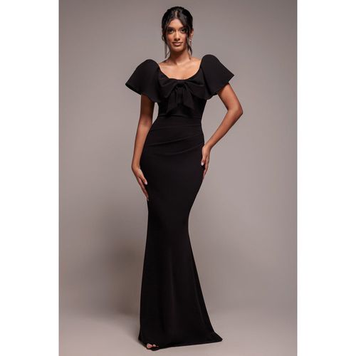 Goddiva Cape Sleeve Detail Front Tie Maxi Dress - Black