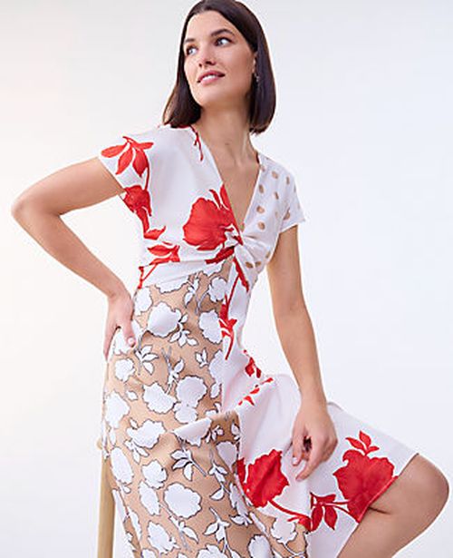 Ann Taylor Floral Collage Twisted Midi Dress