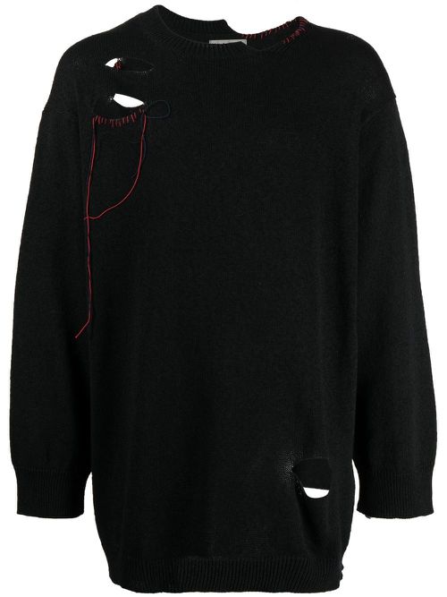 Hole-detail long-sleeve jumper - Black