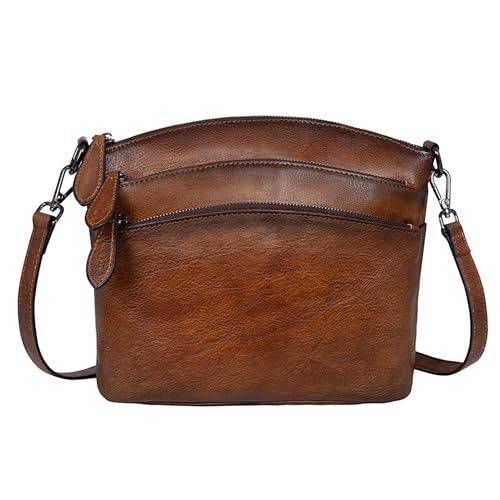 HESHE Crossbody Bags for Women Leather Purses with Multi-Pockets Vintage Cross-body Bag Ladies Small Shoulder Satchel Bag Hobo Purse