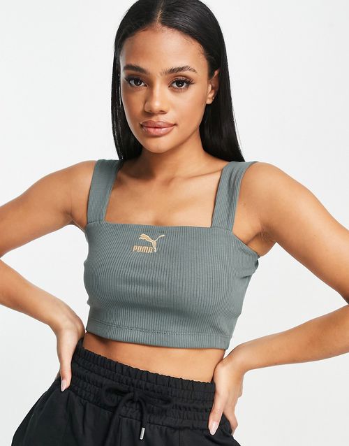 Classics ribbed chunky strap top in grey-Green