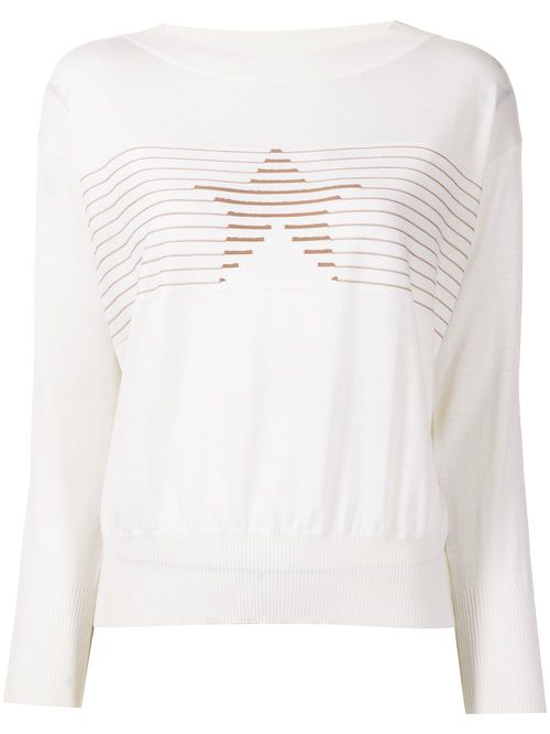 Striped star knit top - White