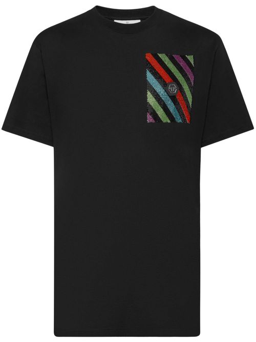 Embellished rainbow stripes T-shirt - Black