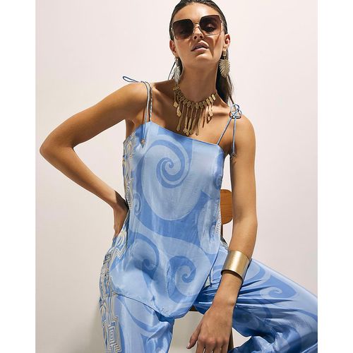 River Island Womens Cami Top Blue Abstract Palm Print Viscose - Sma