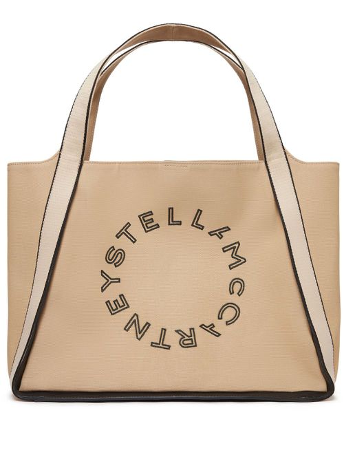 Logo-embroidered canvas tote bag - Neutrals