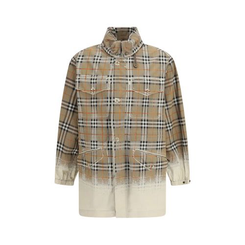 Faded Check Cotton Gabardine Coat — Beige