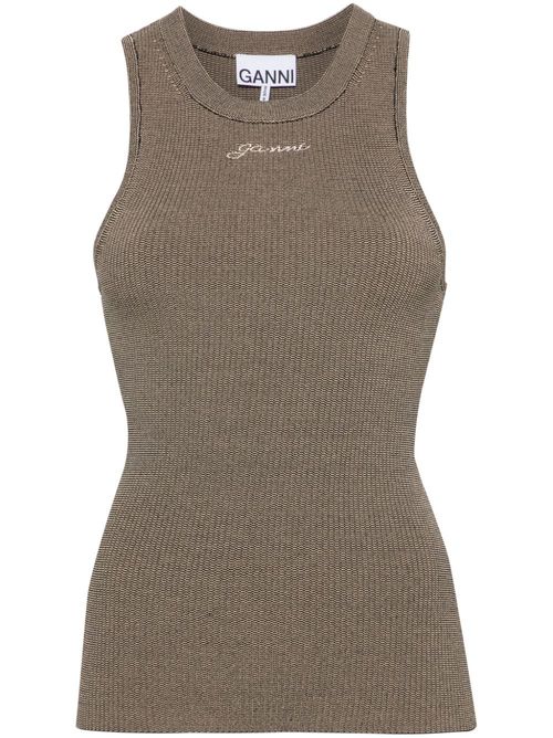 Logo-embroidered knitted tank top - Green
