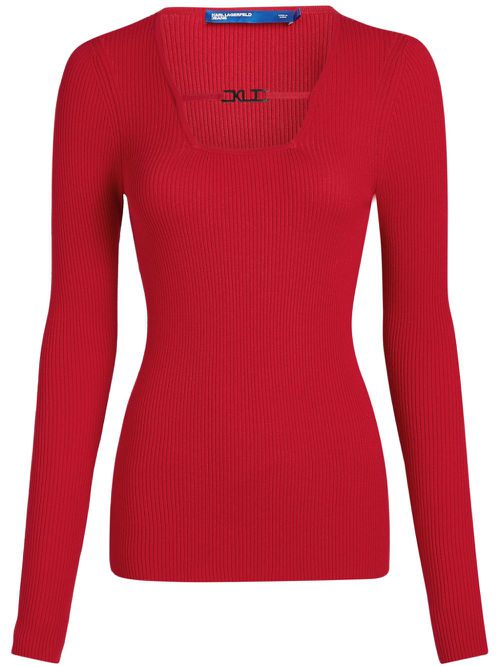 Square-neck knitted top - Red