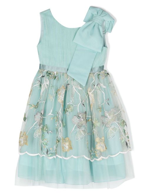 Floral-appliqué tulle dress - Green
