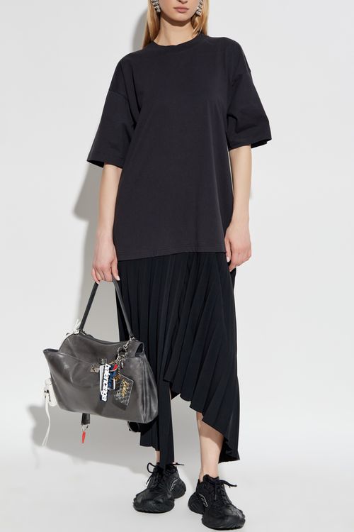 Balenciaga Dress With Pleated Hem, Women's, Black