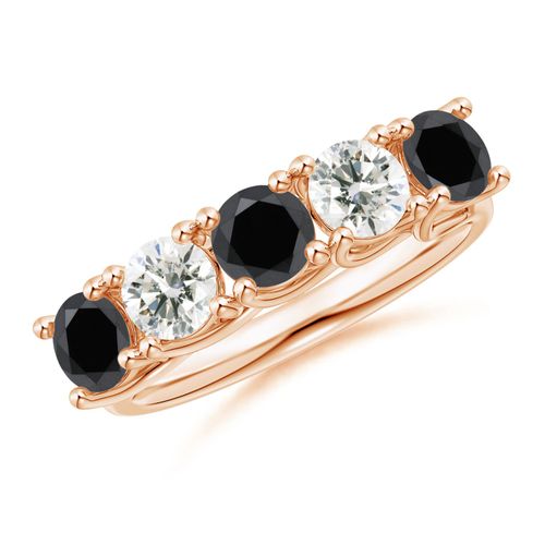 Angara 1.5 Carats Half Eternity Five Stone Enhanced Black and White Diamond Wedding Ring in 18K Rose Gold