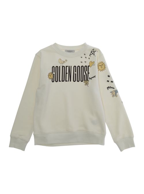 Sweatshirt Unisex Crewnek With Printed And Embroidered Doodles White In Cotton Men Polyester Sweatshirts - Kids