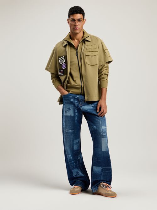 Military Patch Zipped Shirt Man  Army Green