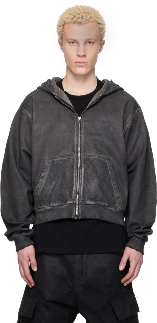 Gray Waxed Garment-Dyed Zip Hoodie
