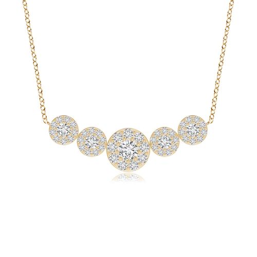 Angara 0.39 Carat Graduated Five Stone Diamond Halo Necklace in 18K Yellow Gold
