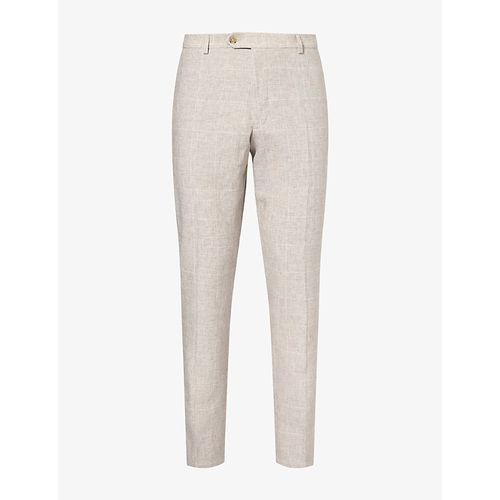 Mens Checked Regular-Fit Linen-Blend Trousers