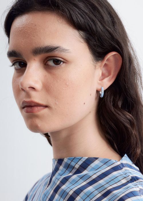 Glass Detail Brass Hoop Earrings -Blue ONESIZE