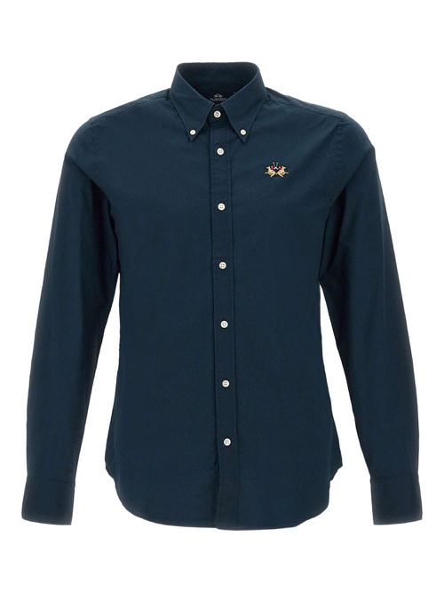 Embroidered buttoned-cuff shirt - Blue