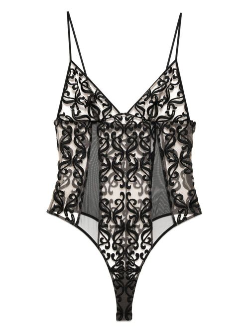 Lace-trim bodysuit - Black