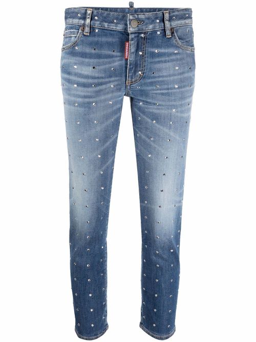 Crystal-embellished cropped jeans - Blue
