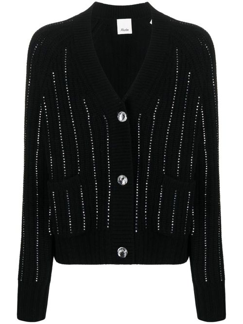 Rhinestone-stripes wool-blend cardigan - Black